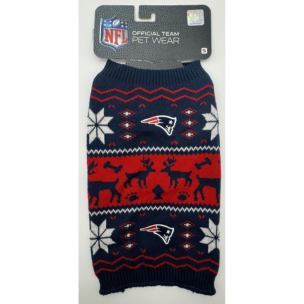 NFL New England Patriots Dog/Pet Christmas Sweater NEW SMALL 9"x12" Up To 15 Lbs